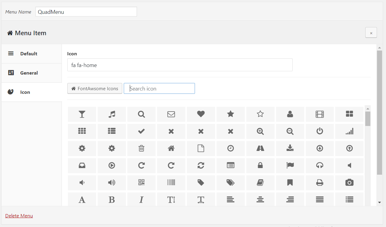 QuadMenu Review- Font Icons